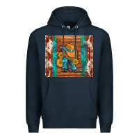 Navy cowboy boots turquoise aztec cowhide Premium Hoodie - Artiststas