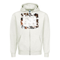 Oatmeal Heather black and brown cowhide Zipper Hoodie - RanaPortraitStore