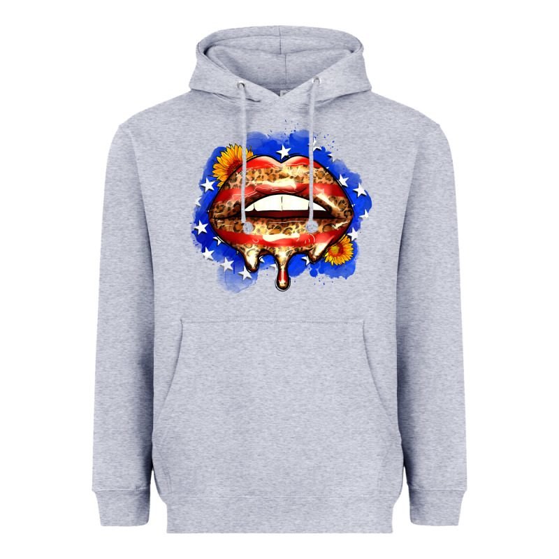 Leopard American Flag Lips Heavyweight Hoodie by Zillion Design Studio | Teevron