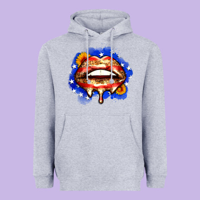 Leopard American Flag Lips Heavyweight Hoodie Designed By Zillion Design Studio