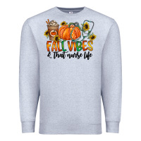 Heather Grey fall vibes and that nurse life Premium Sweatshirt - CowhideDigitalArt