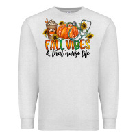 Oatmeal Heather fall vibes and that nurse life Premium Sweatshirt - CowhideDigitalArt