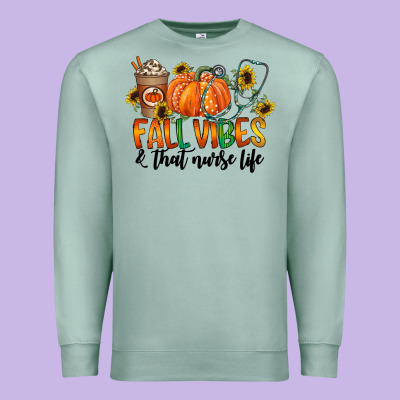 Fall Vibes And That Nurse Life Premium Sweatshirt Designed By Cowhidedigitalart