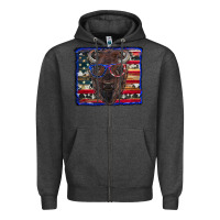 Charcoal Heather bison with american flag Zipper Hoodie - RanaPortraitStore