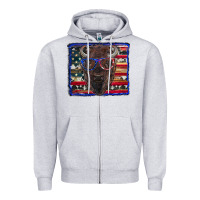 Heather Grey bison with american flag Zipper Hoodie - RanaPortraitStore