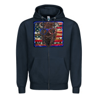 Navy bison with american flag Zipper Hoodie - RanaPortraitStore