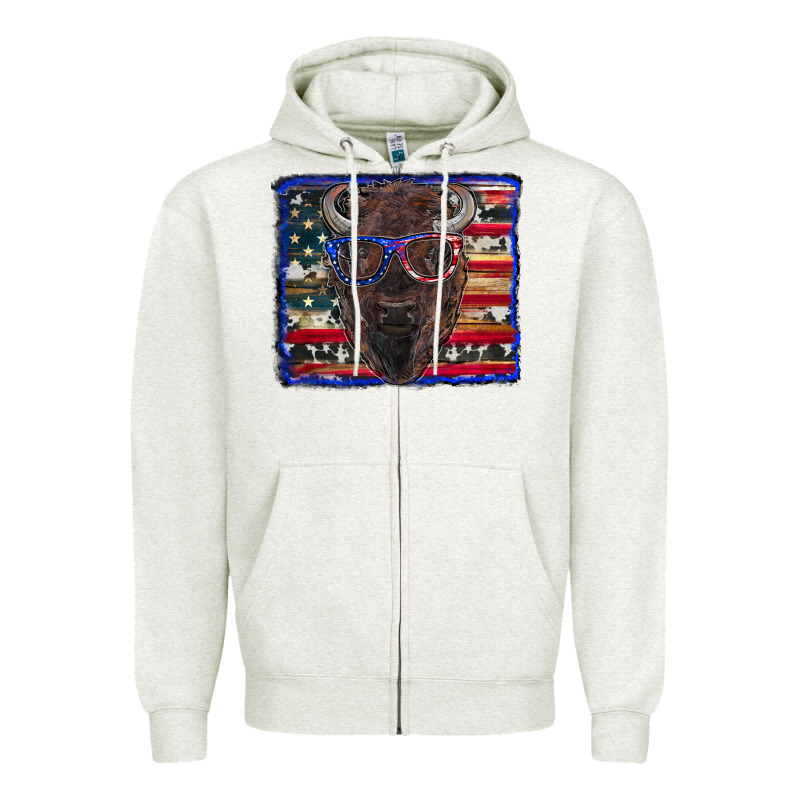 Bison With American Flag Zipper Hoodie by RanaPortraitStore | Teevron