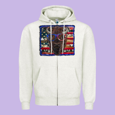 Zipper Hoodie bison with american flag
