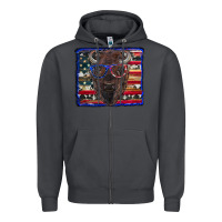 Smoke bison with american flag Zipper Hoodie - RanaPortraitStore