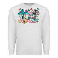 Oatmeal Heather Western rabbit with Cross and flowers Premium Sweatshirt - Neo Western
