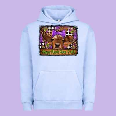 Happy Mardi Gras Y'all Cow Urban Hoodie Designed By Jasminsmagicworld
