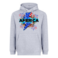 Heather Grey America with lightning bolt Heavyweight Hoodie - Zillion Design Studio