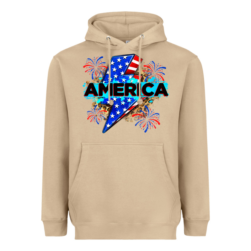 America With Lightning Bolt Heavyweight Hoodie by Zillion Design Studio | Teevron