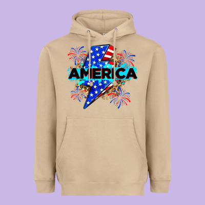 America With Lightning Bolt Heavyweight Hoodie Designed By Zillion Design Studio