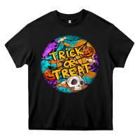 Black Trick Or Treat Hallowen Round Heavy Core Tee - LillyAllenDesigns