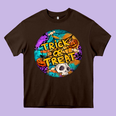 Trick Or Treat Hallowen Round Heavy Core Tee Designed By Lillyallendesigns