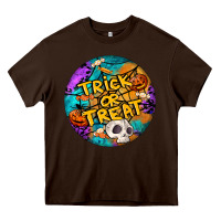 Chocolate Brown Trick Or Treat Hallowen Round Heavy Core Tee - LillyAllenDesigns