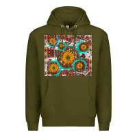 Army Green sunflowers and western old wheel aztec cowhide background Premium Hoodie - Artiststas