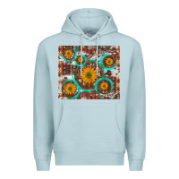 Blue Mist sunflowers and western old wheel aztec cowhide background Premium Hoodie - Artiststas
