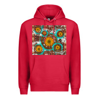 Cardinal sunflowers and western old wheel aztec cowhide background Premium Hoodie - Artiststas