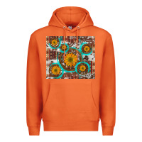 Carrot sunflowers and western old wheel aztec cowhide background Premium Hoodie - Artiststas