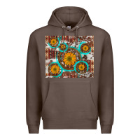 Coffee sunflowers and western old wheel aztec cowhide background Premium Hoodie - Artiststas