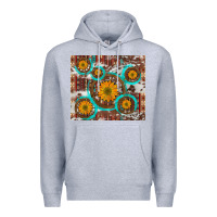 Heather Grey sunflowers and western old wheel aztec cowhide background Premium Hoodie - Artiststas