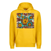 Lemon sunflowers and western old wheel aztec cowhide background Premium Hoodie - Artiststas