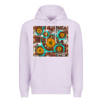 Lilac sunflowers and western old wheel aztec cowhide background Premium Hoodie - Artiststas
