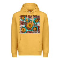 Mustard sunflowers and western old wheel aztec cowhide background Premium Hoodie - Artiststas