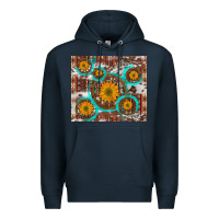 Navy sunflowers and western old wheel aztec cowhide background Premium Hoodie - Artiststas