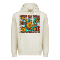 Oatmeal Heather sunflowers and western old wheel aztec cowhide background Premium Hoodie - Artiststas