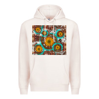 Pale Pink sunflowers and western old wheel aztec cowhide background Premium Hoodie - Artiststas