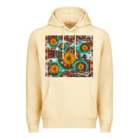 Pina Colada sunflowers and western old wheel aztec cowhide background Premium Hoodie - Artiststas