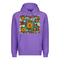 Purple sunflowers and western old wheel aztec cowhide background Premium Hoodie - Artiststas