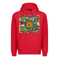 Red sunflowers and western old wheel aztec cowhide background Premium Hoodie - Artiststas