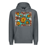 Rock sunflowers and western old wheel aztec cowhide background Premium Hoodie - Artiststas