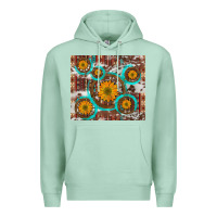 Seafoam sunflowers and western old wheel aztec cowhide background Premium Hoodie - Artiststas