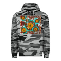 Slate Camo sunflowers and western old wheel aztec cowhide background Premium Hoodie - Artiststas