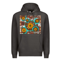 Smoke sunflowers and western old wheel aztec cowhide background Premium Hoodie - Artiststas