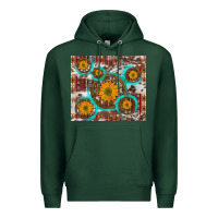 Sports Green sunflowers and western old wheel aztec cowhide background Premium Hoodie - Artiststas