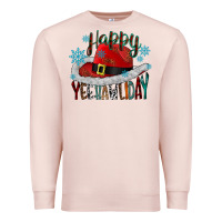 Pale Pink happy yeehawliday Premium Sweatshirt - CowhideDigitalArt