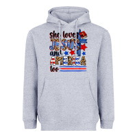 Heather Grey she loves jesus and america too Heavyweight Hoodie - Zillion Design Studio