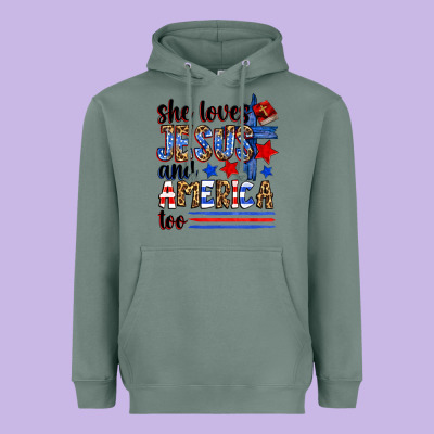 She Loves Jesus And America Too Heavyweight Hoodie Designed By Zillion Design Studio