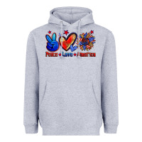 Heather Grey peace love america Heavyweight Hoodie - Zillion Design Studio