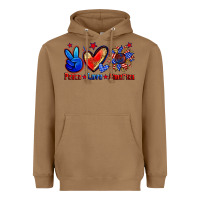 Toasted Coconut peace love america Heavyweight Hoodie - Zillion Design Studio