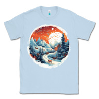 Dusty Blue deer snow house design Classic Tee - Unal Design