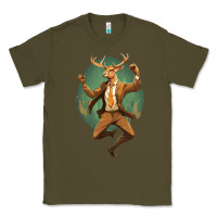 Army Green happy deer Classic Tee - Unal Design