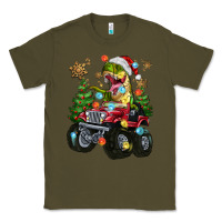 Army Green Christmas T-rex With Monster Truck Classic Tee - MaliasSmallBusiness