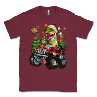 Burgundy Christmas T-rex With Monster Truck Classic Tee - MaliasSmallBusiness